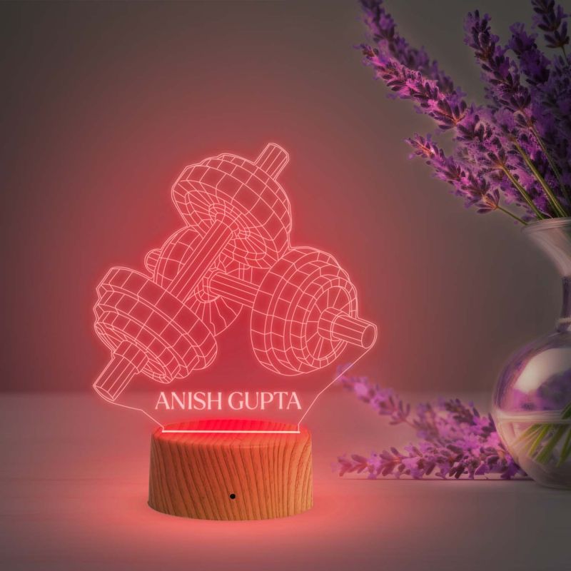 3D Illusion Dumbbell night lamp with Multicoloured Light Customized with Name Fitness Lover Gift, Gift for Gym Lover
